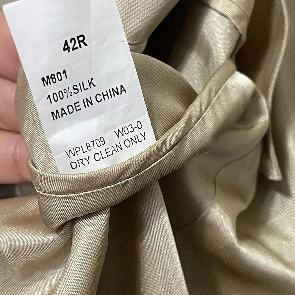 Joseph & Feiss Mens Blazer 100% Silk‎ 42R Tan Herringbone Sport Coat Career